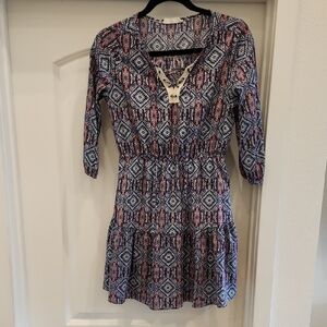 Peach Love California Geometric Navy Blue and Hot Peach Dress